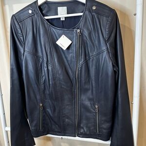 Women's navy Leather Jacket